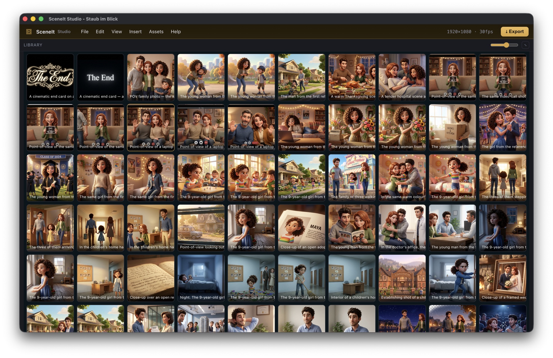 The asset library in SceneIt Studio